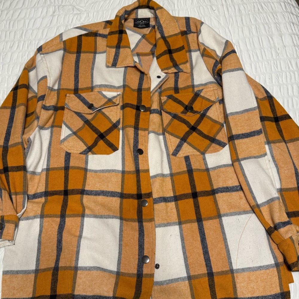 Plaid Button Down Shirt - Orange and White